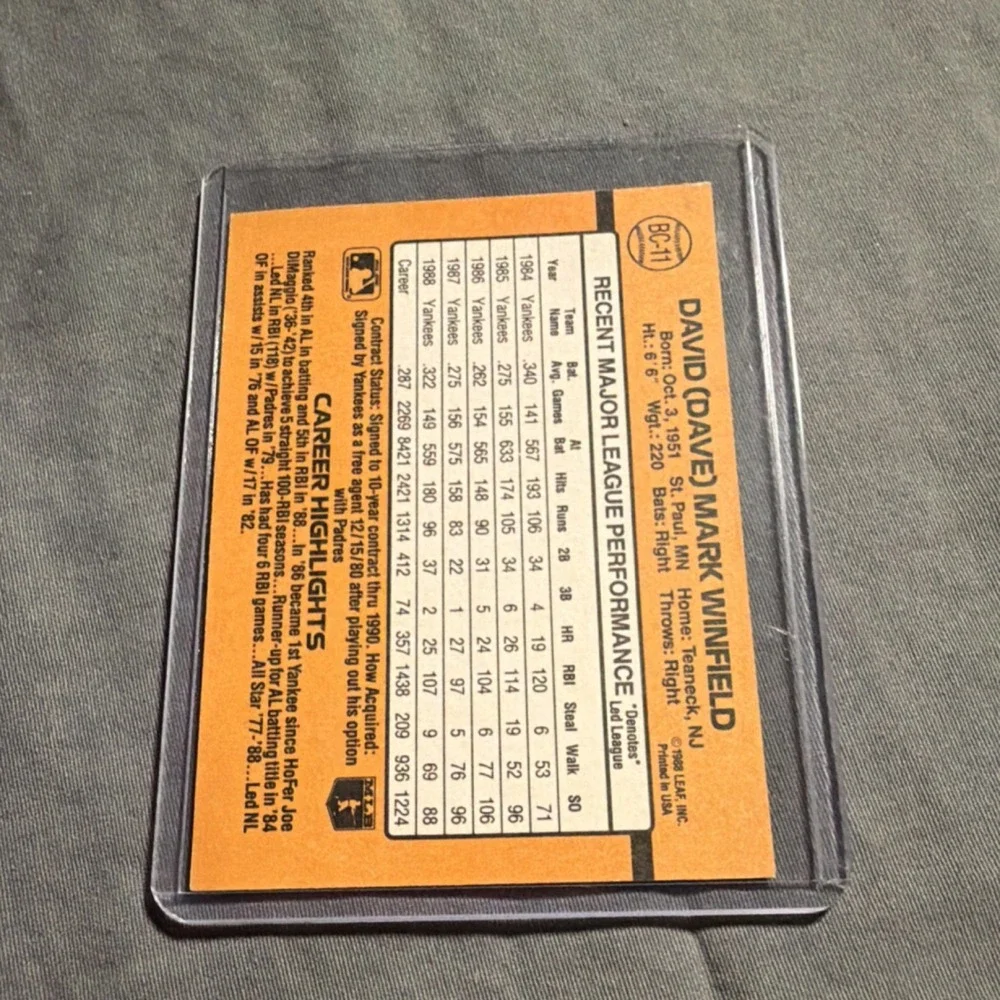 1989 Donruss MVP Insert Dave Winfield #BC-11 New York Yankees Baseball Card MLB